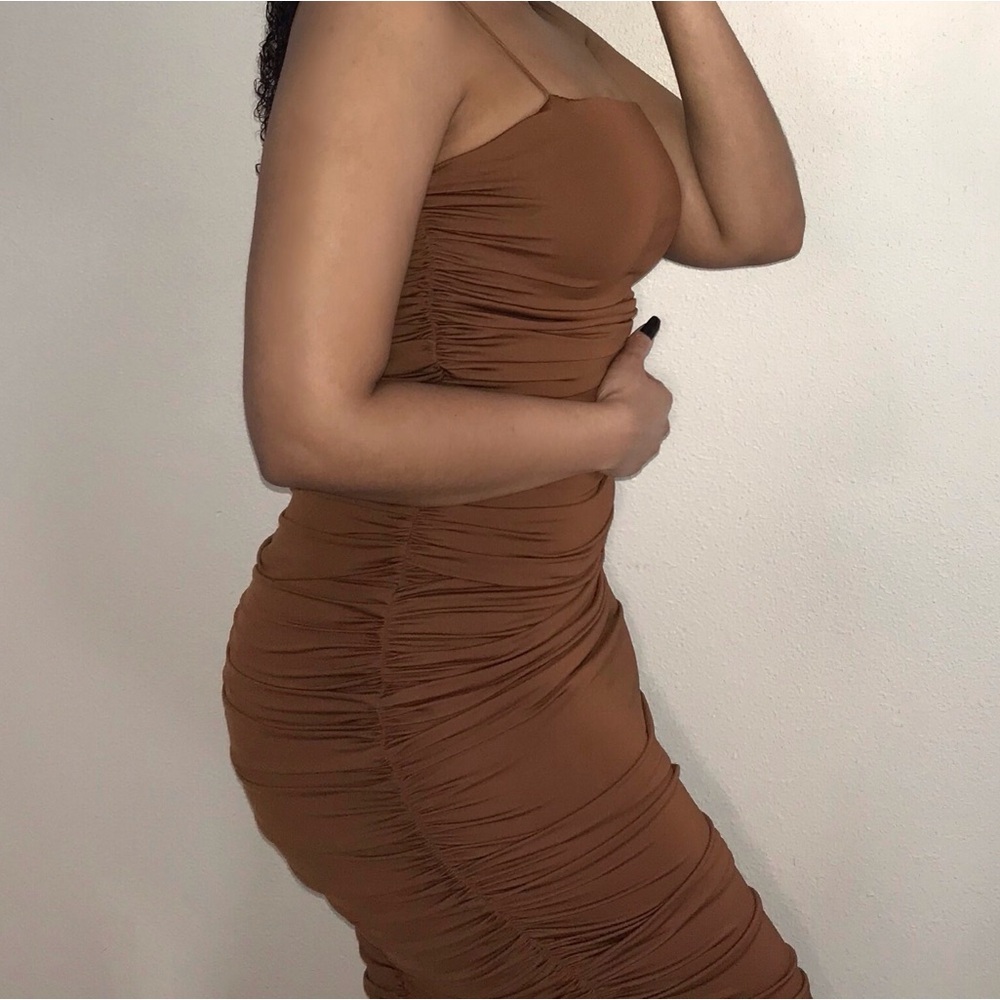 Ruched Brown Maxi Dress